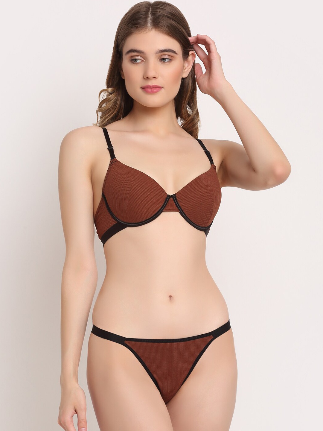 

Laceandme Women Brown Solid Lingerie Set LM1161