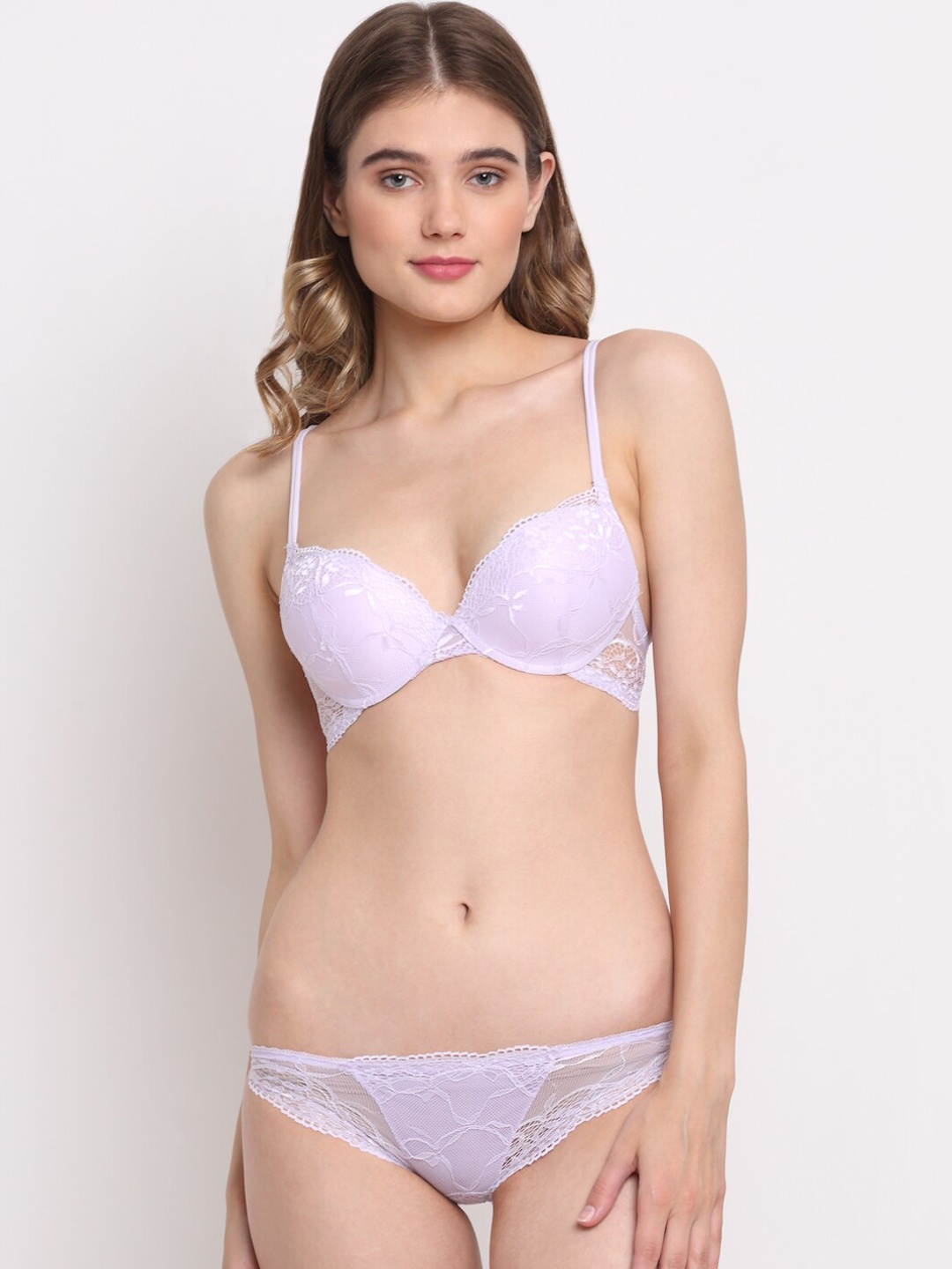 

Laceandme Women Purple Self-Design Lingerie Set