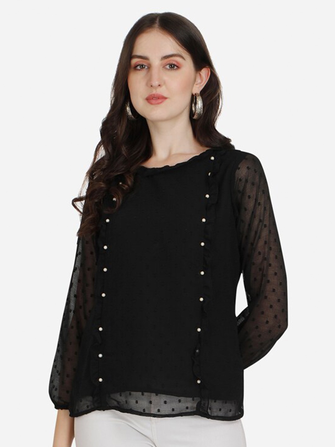 

Berrylicious Black Embellished Georgette Top