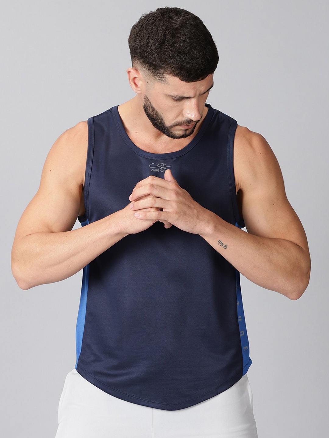 

ATTIITUDE Men Navy Blue & Blue Dri-FIT sleeveless T-shirt
