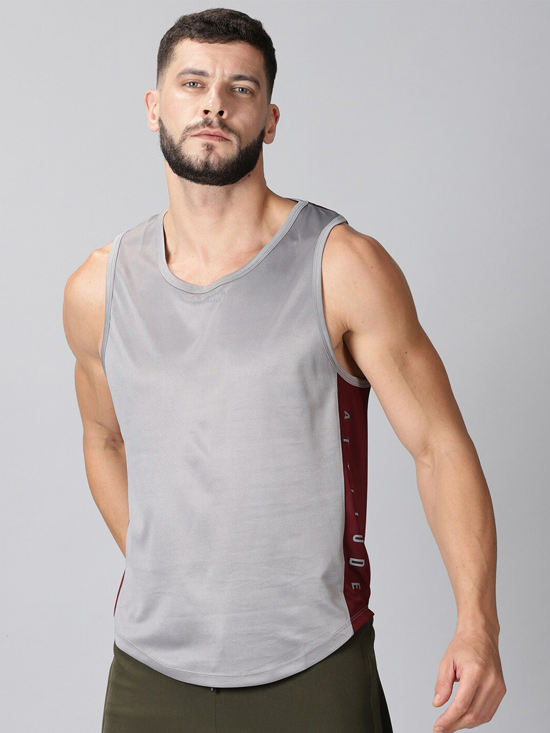 

ATTIITUDE Men Grey V-Neck Dri-FIT T-shirt