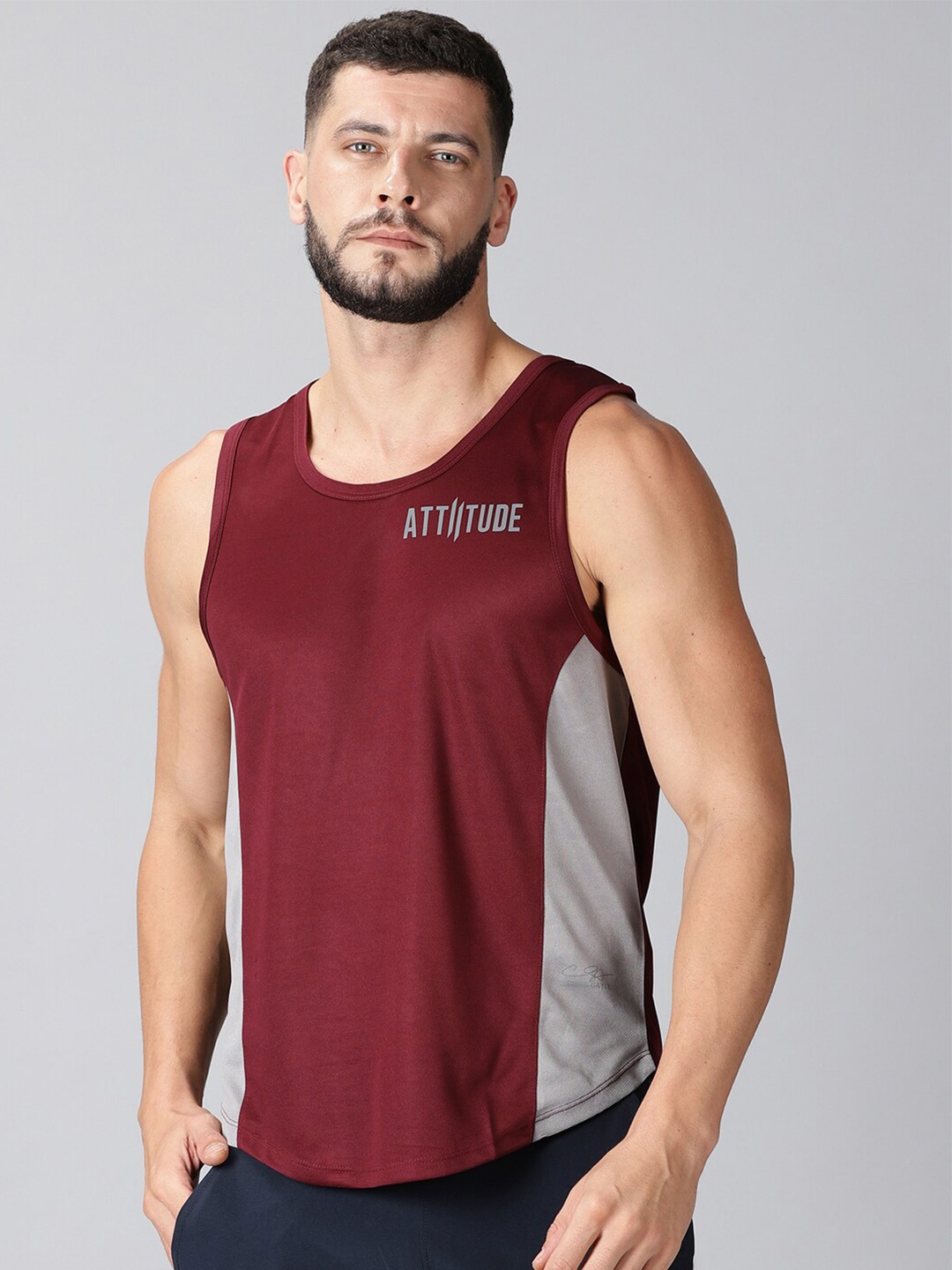 

ATTIITUDE Men Maroon Dri-FIT Training & Gym T-shirt