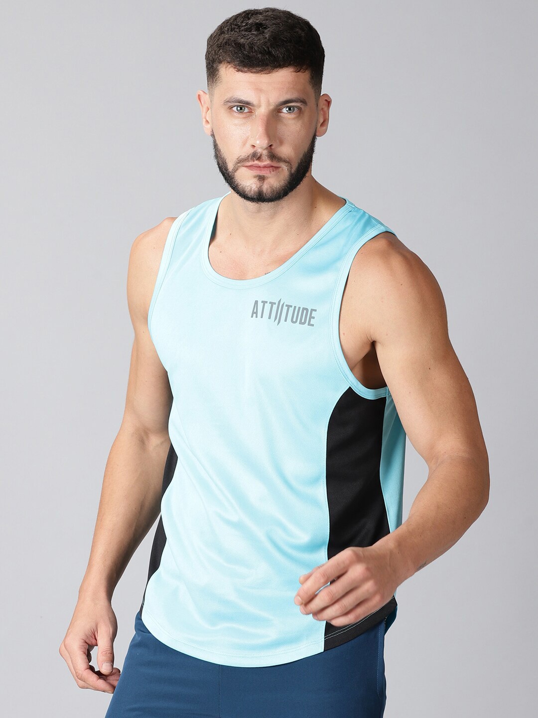 

ATTIITUDE Men Blue & light cyan Solid Dri-FIT T-shirt