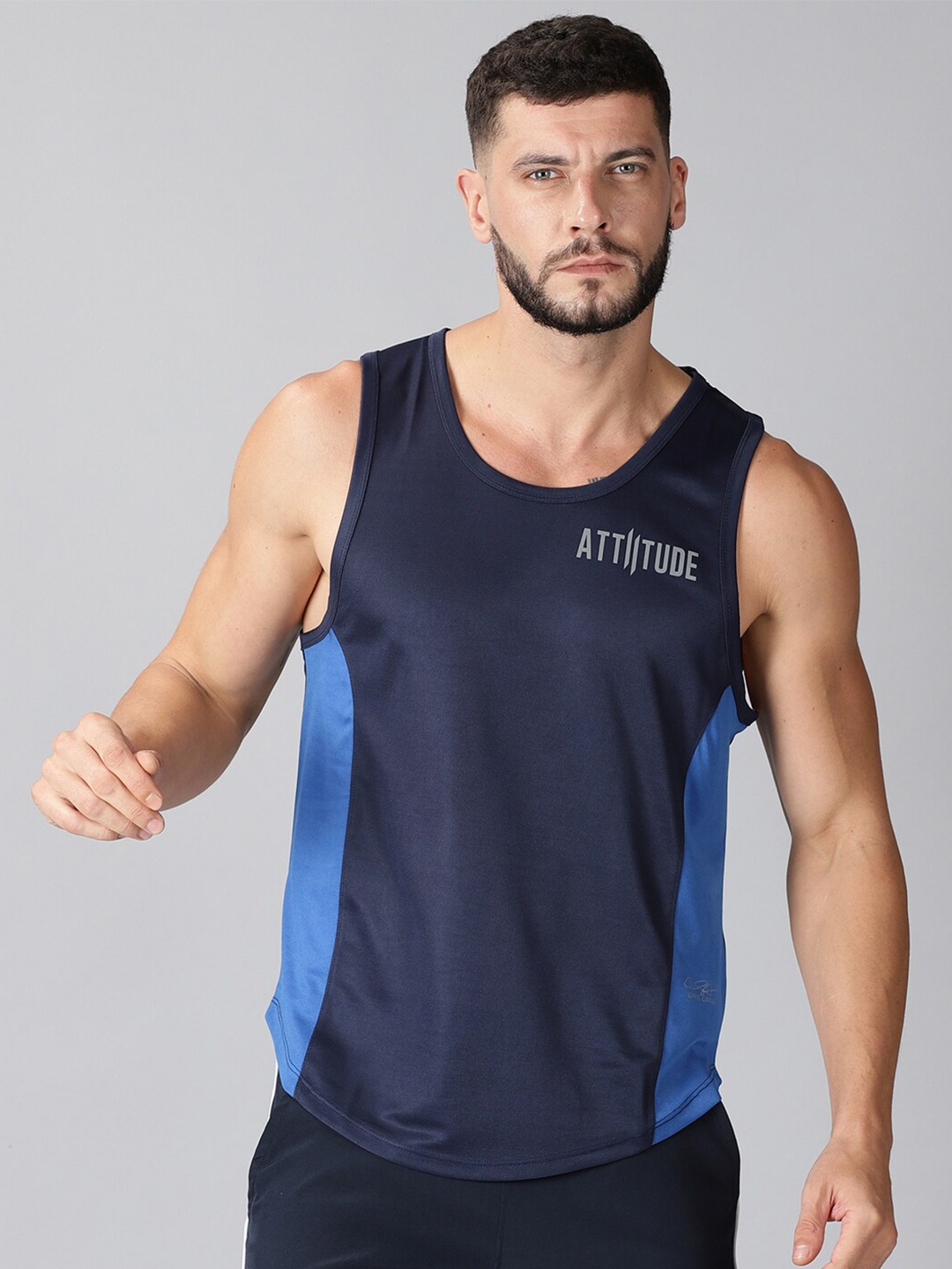

ATTIITUDE Men Navy Blue Typography Dri-FIT T-shirt