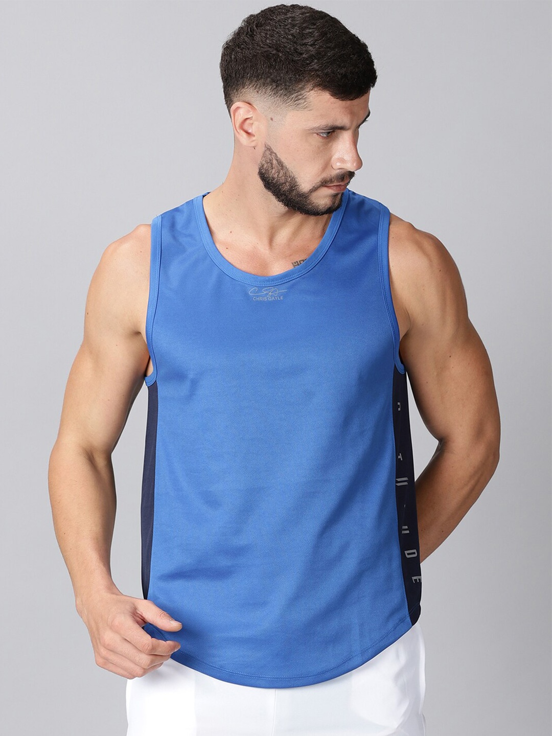 

ATTIITUDE Men's Blue Dri-FIT Raw Edge T-shirt