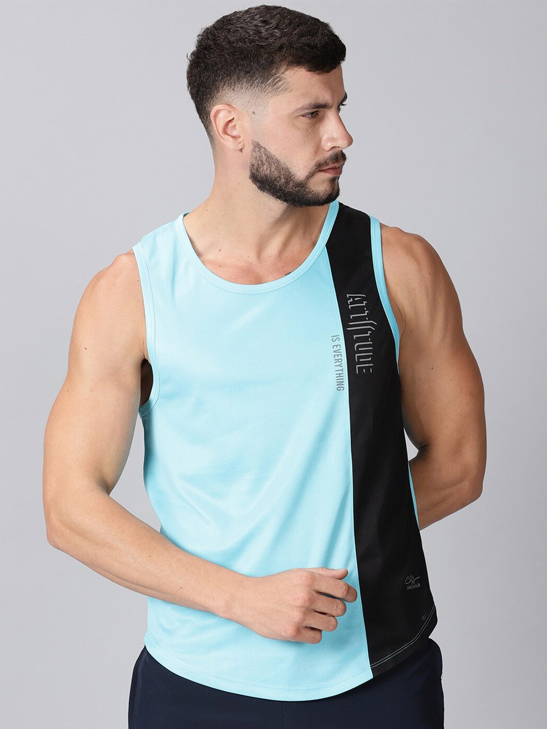 

ATTIITUDE Men Blue & Black Colourblocked Gym Vest