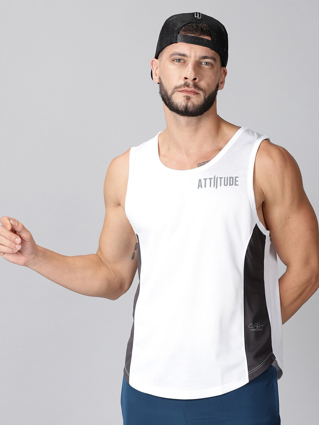 

ATTIITUDE Men White & white Dri-FIT T-shirt