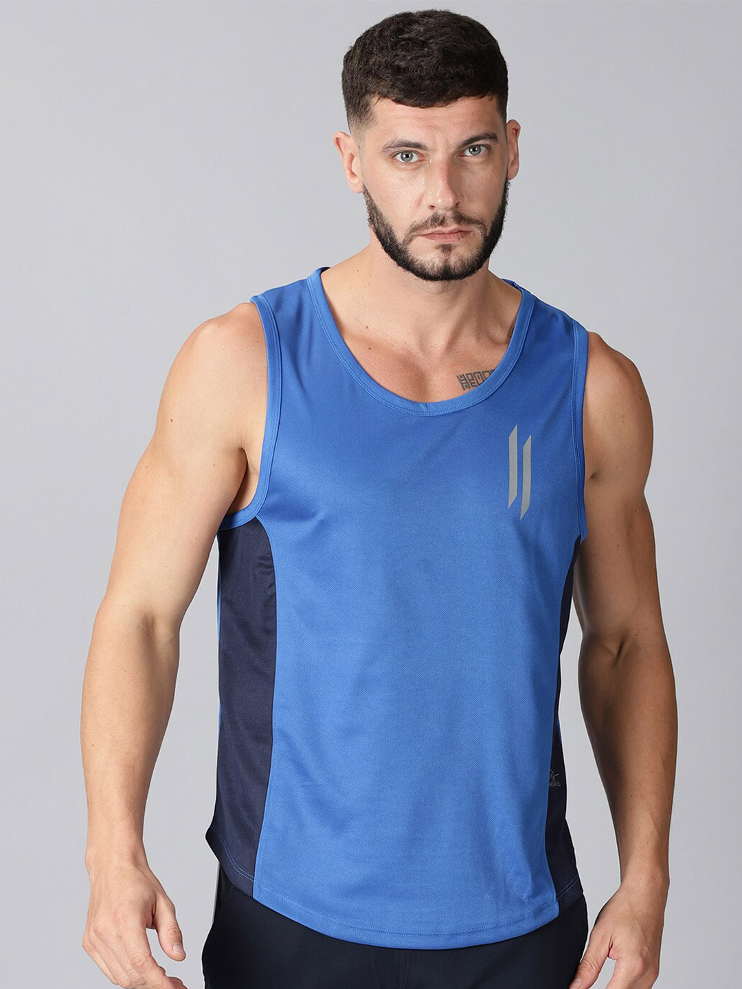

ATTIITUDE Men Blue Colourblocked Dri-FIT Polyester T-shirt