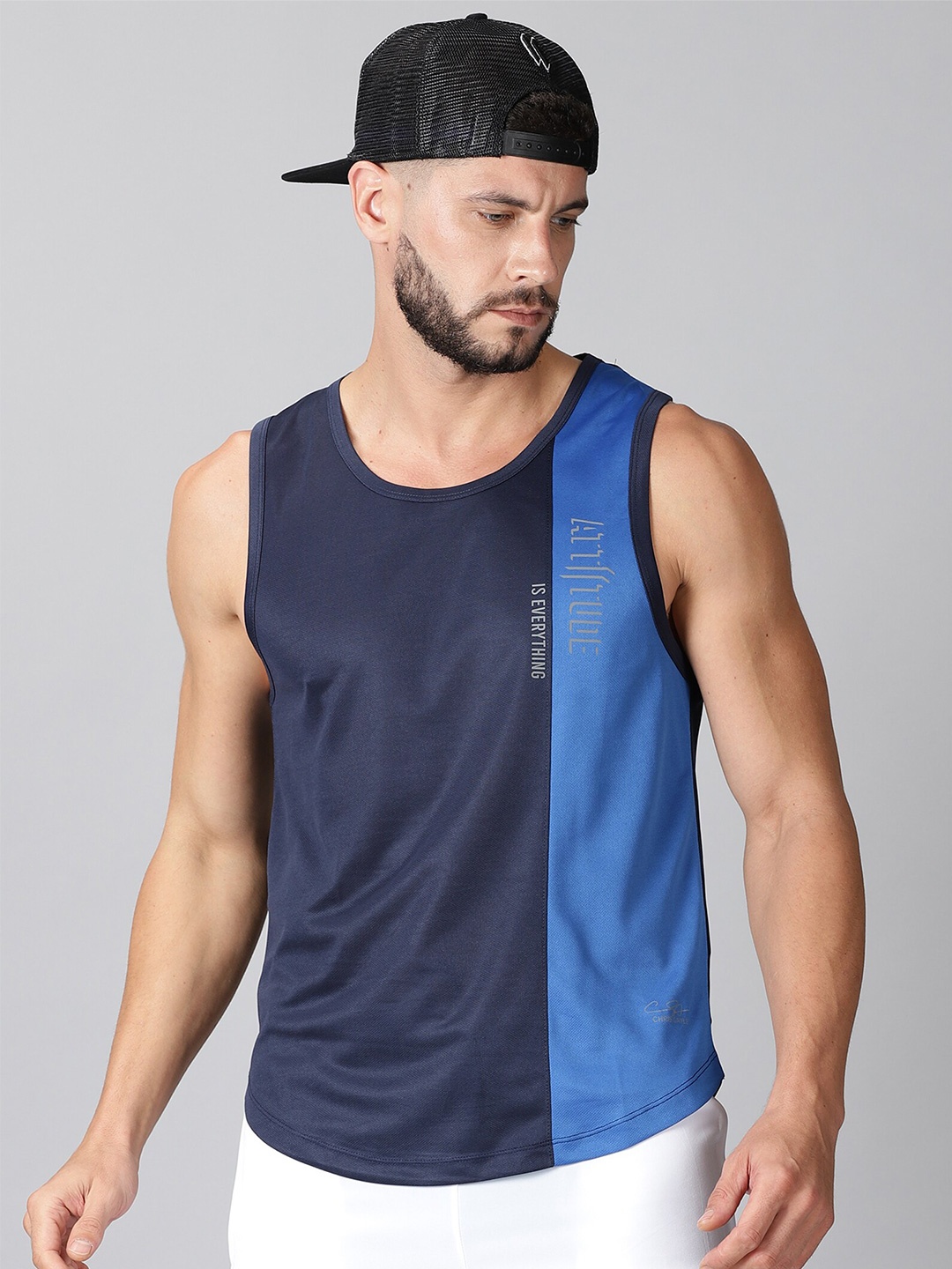 

ATTIITUDE Men Navy Blue Colourblocked Dri-FIT T-shirt