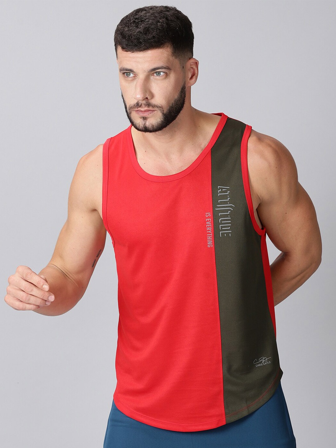 

ATTIITUDE Men Red Typography Colourblocked Dri-FIT T-shirt
