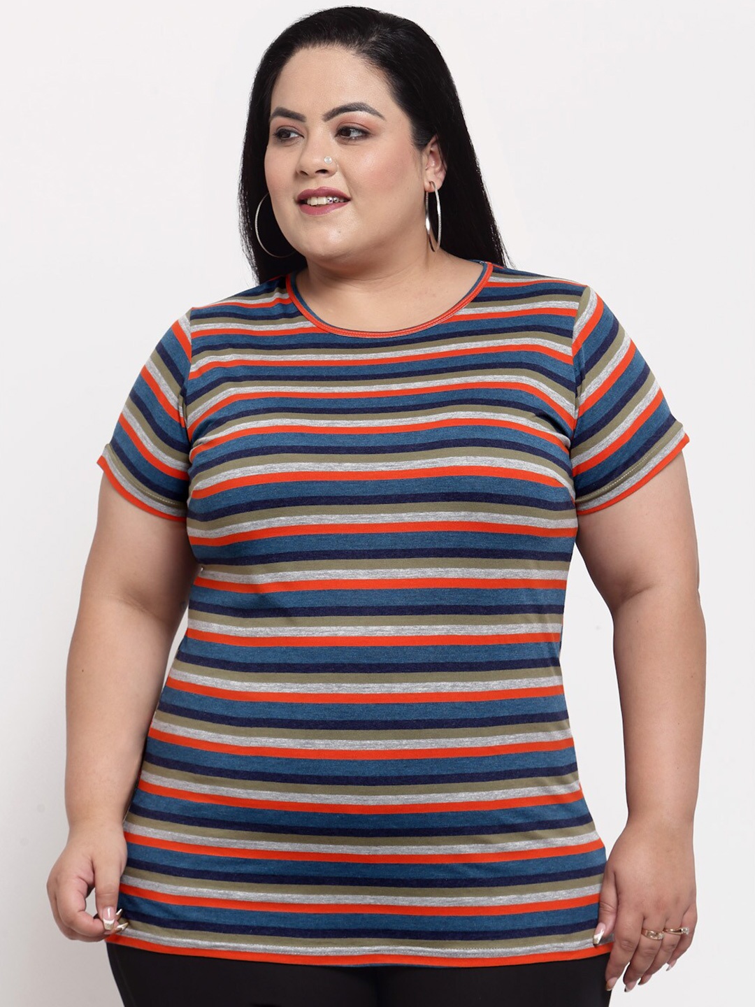 

plusS Women Plus size Multicoloured Striped T-shirt, Multi