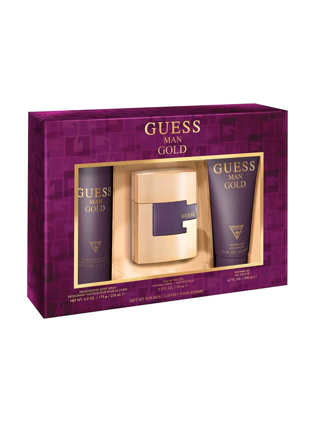 

GUESS Men Gold Fragrance Set - Eau de Toilette 75ml + Shower Gel 200ml + Body Spray 226ml, Burgundy