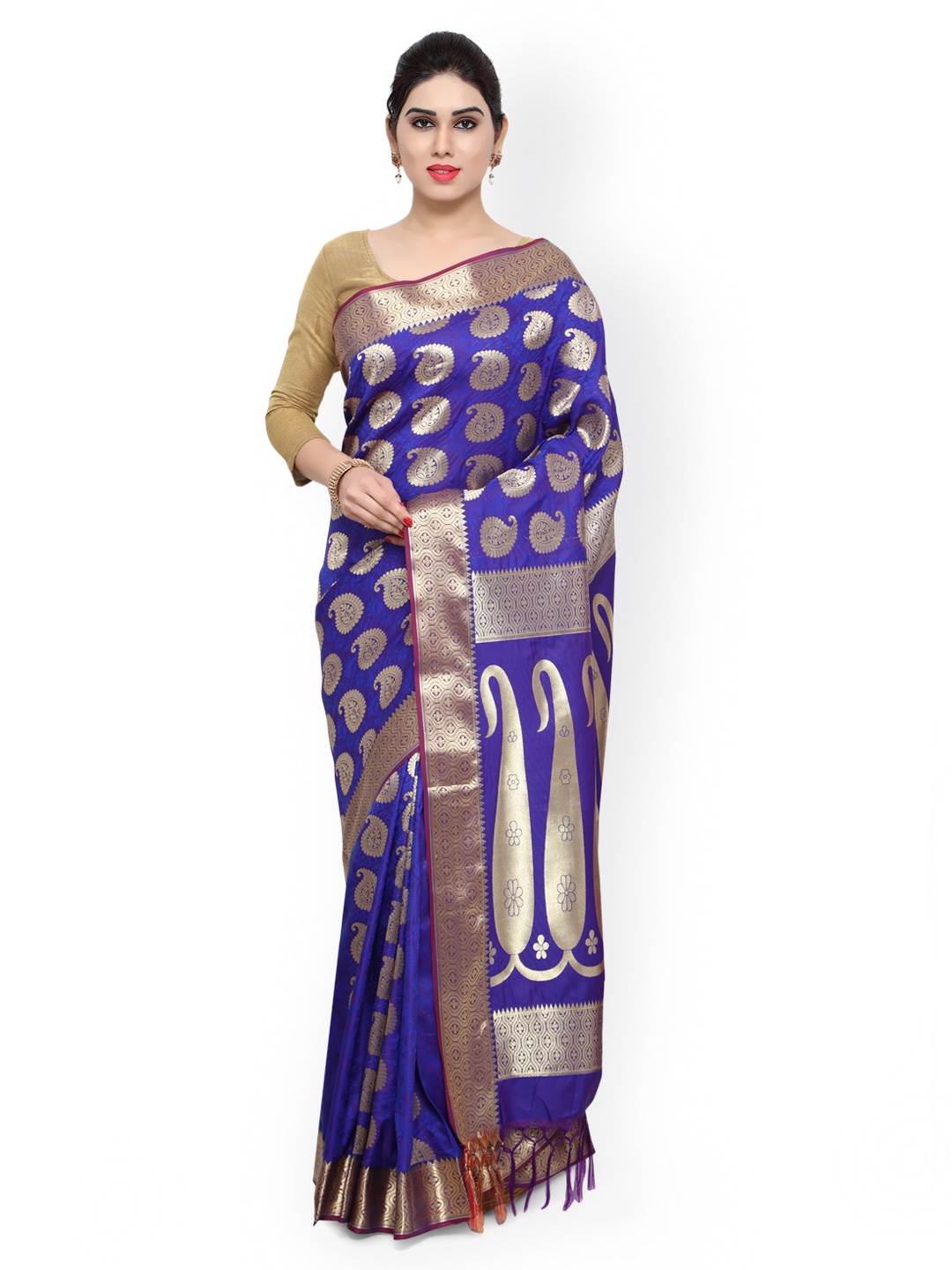 

Varkala Silk Sarees Blue Kanjeevaram Art Silk Traditional Saree