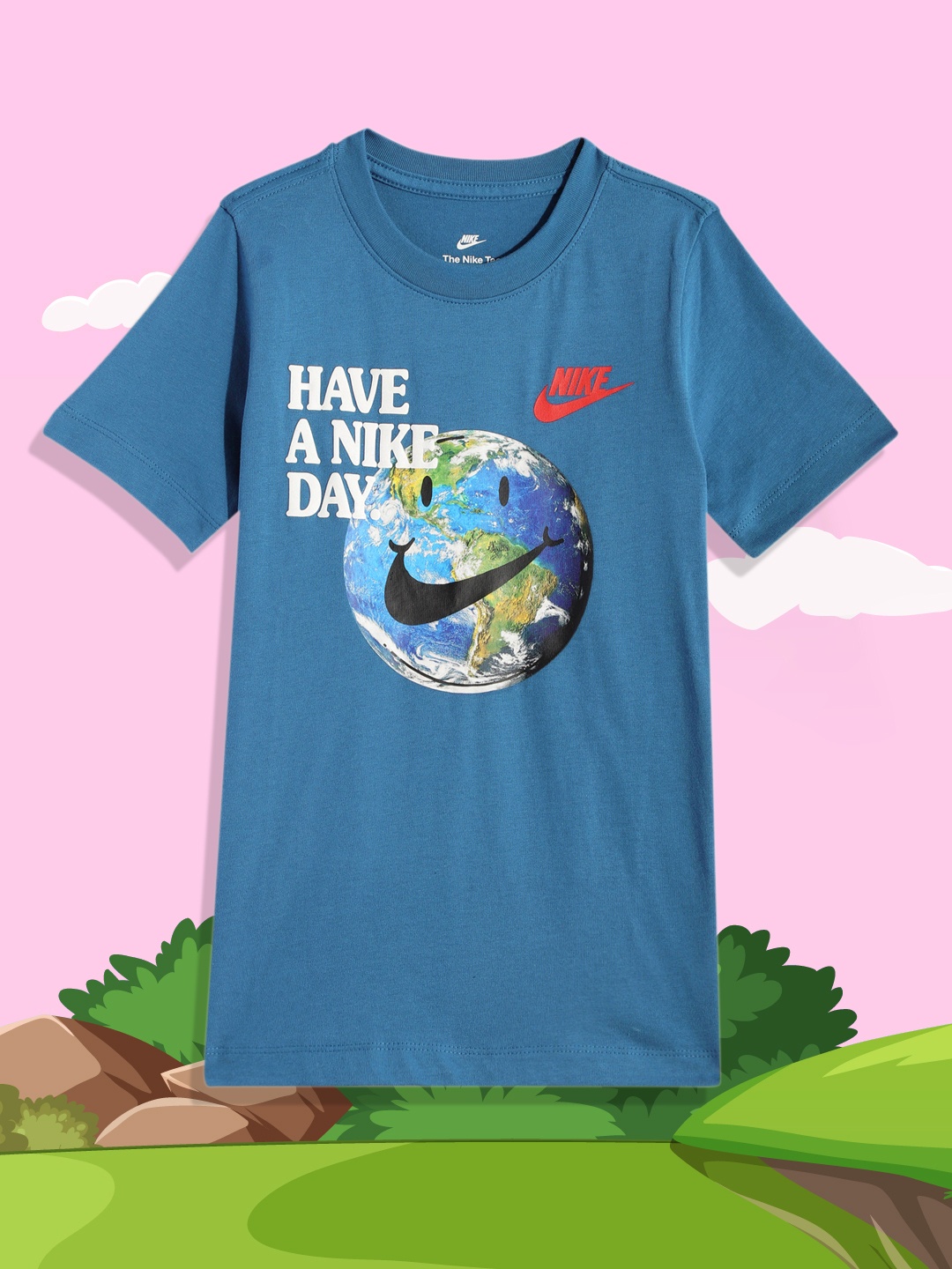 

Nike Boys Blue Printed HBR STMNT 1 Pure Cotton T-shirt
