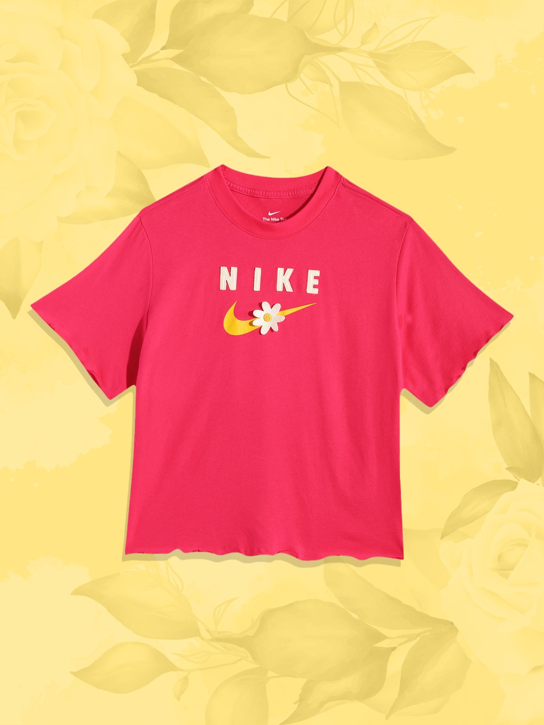 

Nike Girls Pink Brand Logo Printed BOXY Applique Loose T-shirt