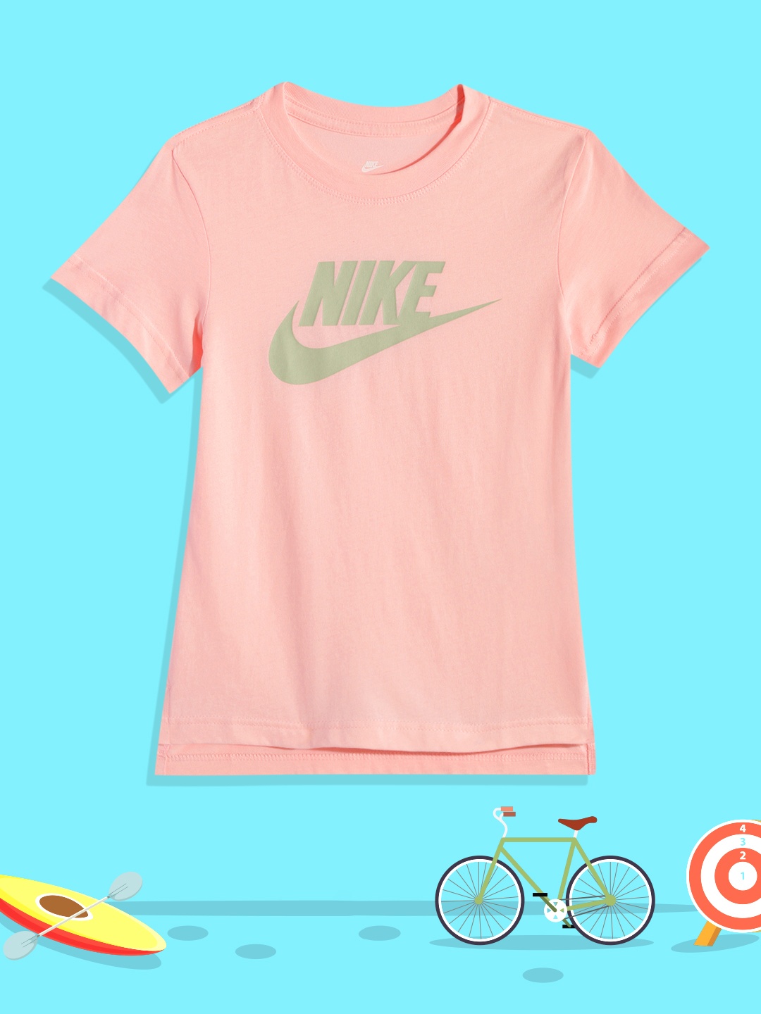 

Nike Girls Peach-Coloured Brand Logo Printed FUTURA Pure Cotton T-shirt