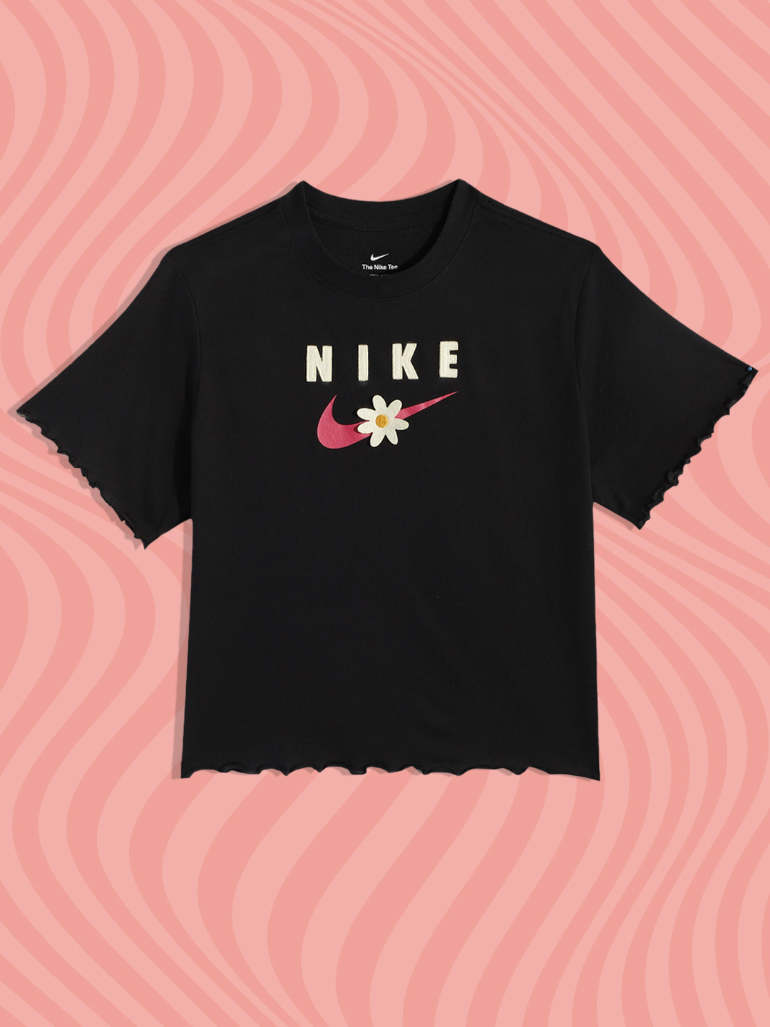 

Nike Girls Black Brand Logo Printed BOXY Applique Loose T-shirt