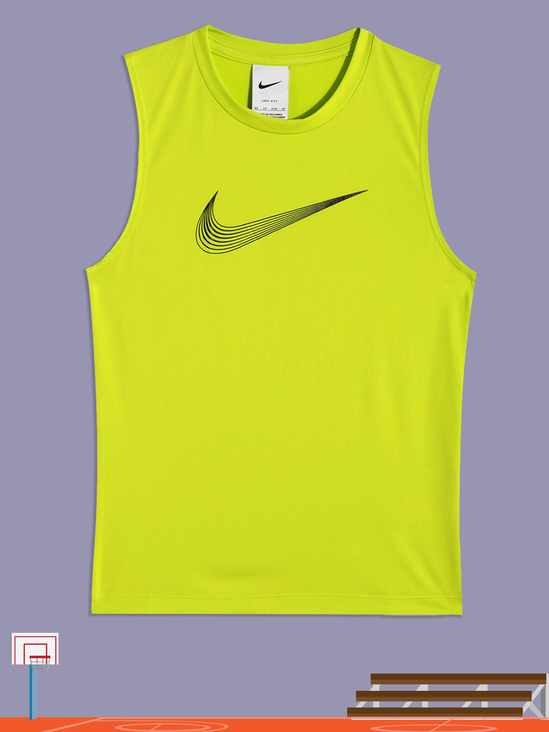 

Nike Boys Fluorescent Green Brand Logo Print Round Neck Dri-Fit HBR Tank Training T-shirt