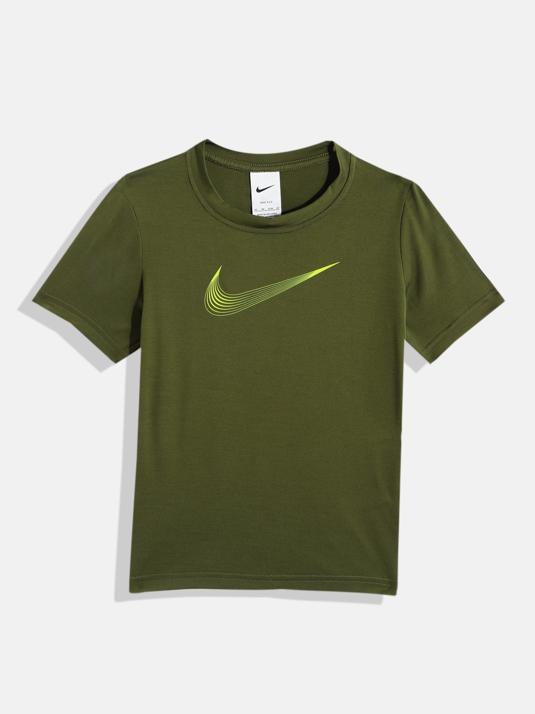 

Nike Boys Olive Green Brand Logo Print Round Neck Dri-Fit HBR Training T-shirt
