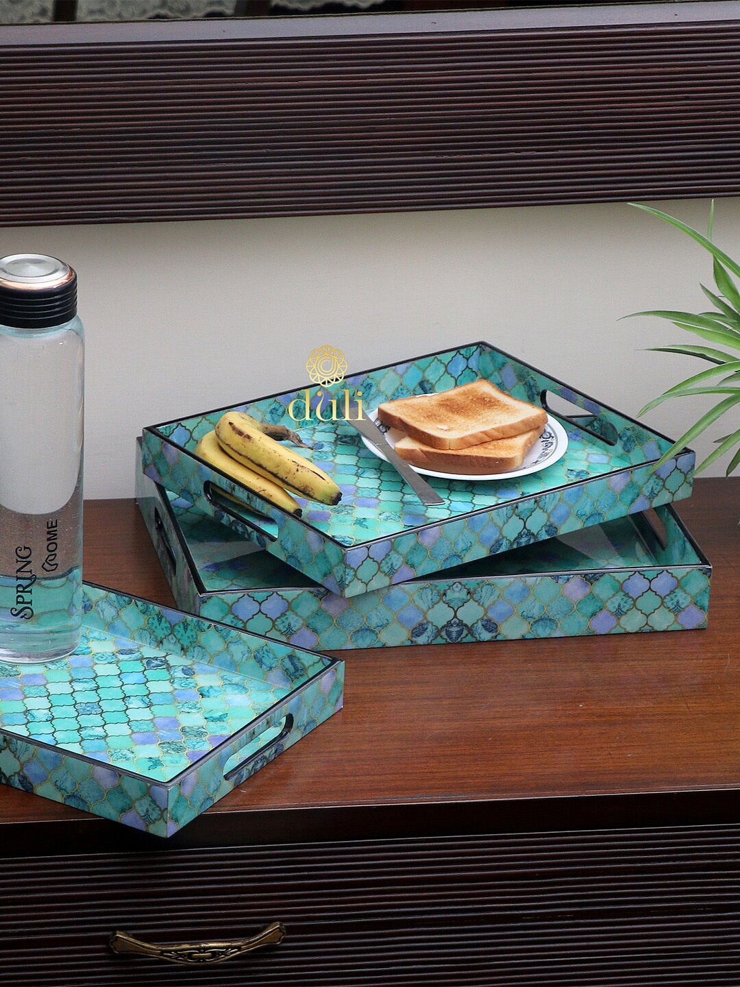 

DULI Set Of 3 Blue Printed Trays