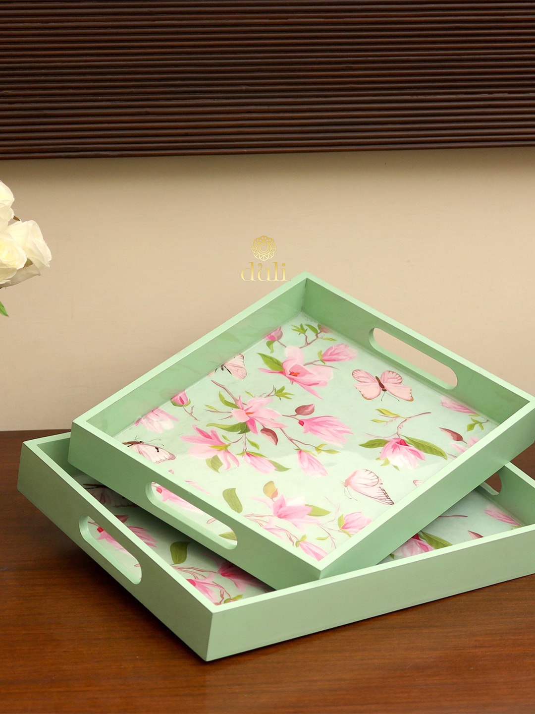 

DULI Set of 2 Green Enamel Coated Multipurpose Serving Trays