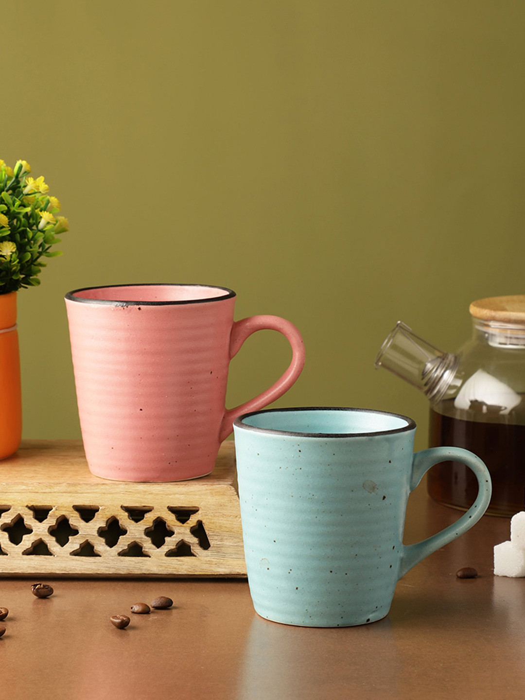 

The Decor Mart Pink & Blue Textured Ceramic Matte Mugs Set of Cups and Mugs