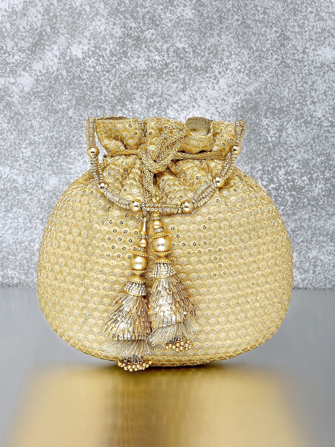 

Peora Gold-Toned Embellished Tasselled Potli Clutch