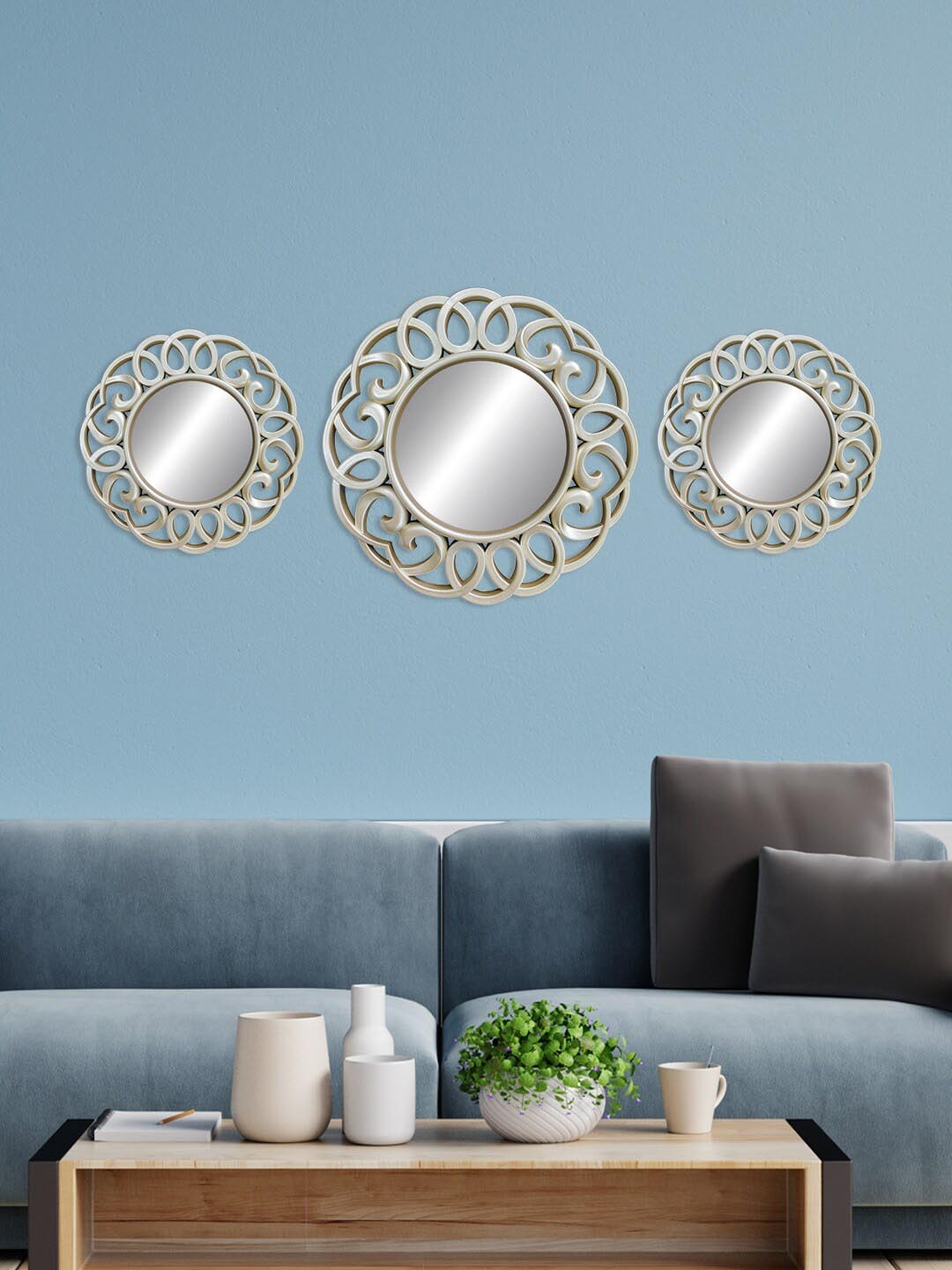 

HomeTown Set Of 3 Gold-Toned Textured Decorative Wall Mirrors