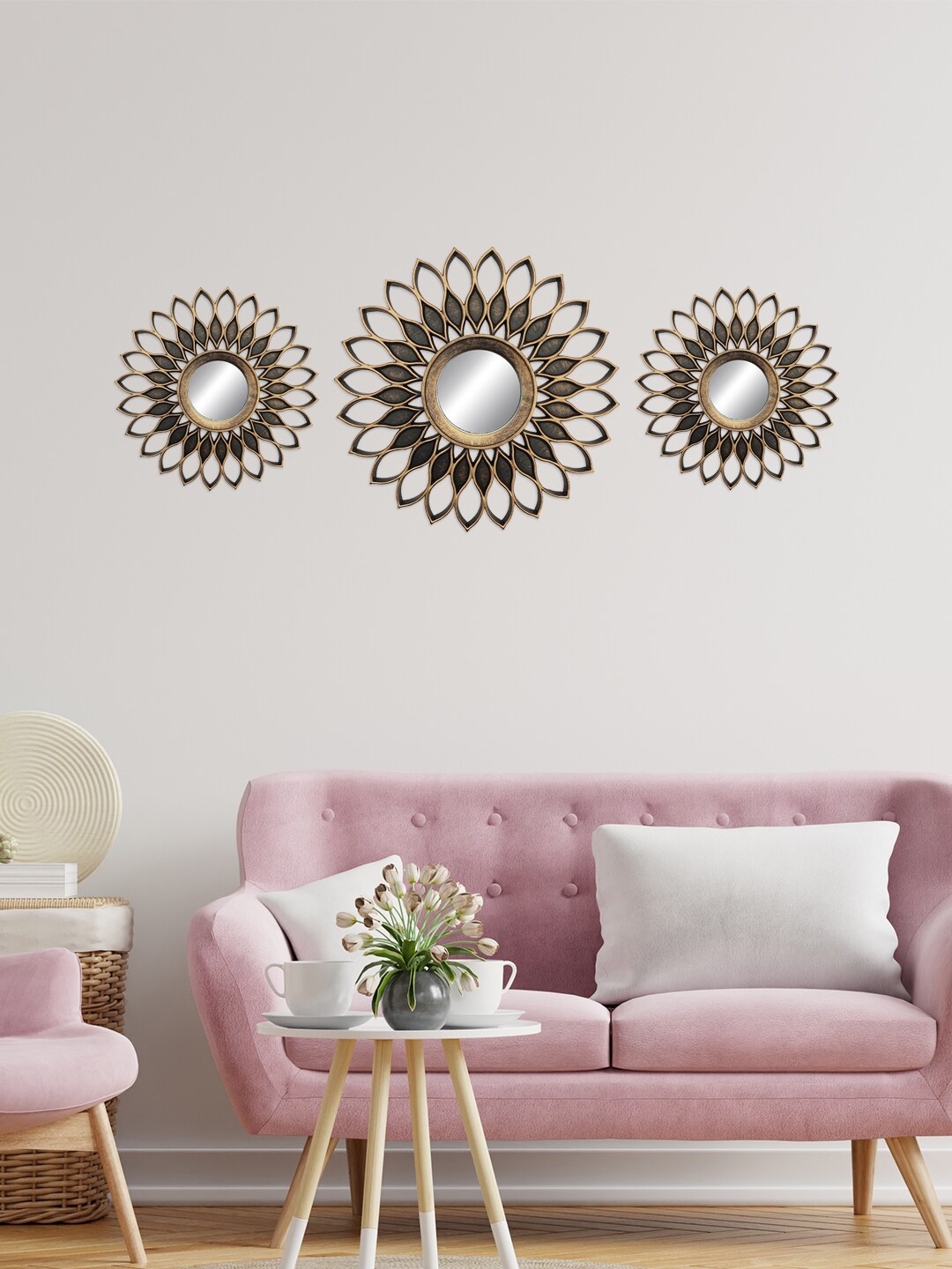 

HomeTown Set Of 3 Gold-Toned Mirage Floral Decorative Mirrors