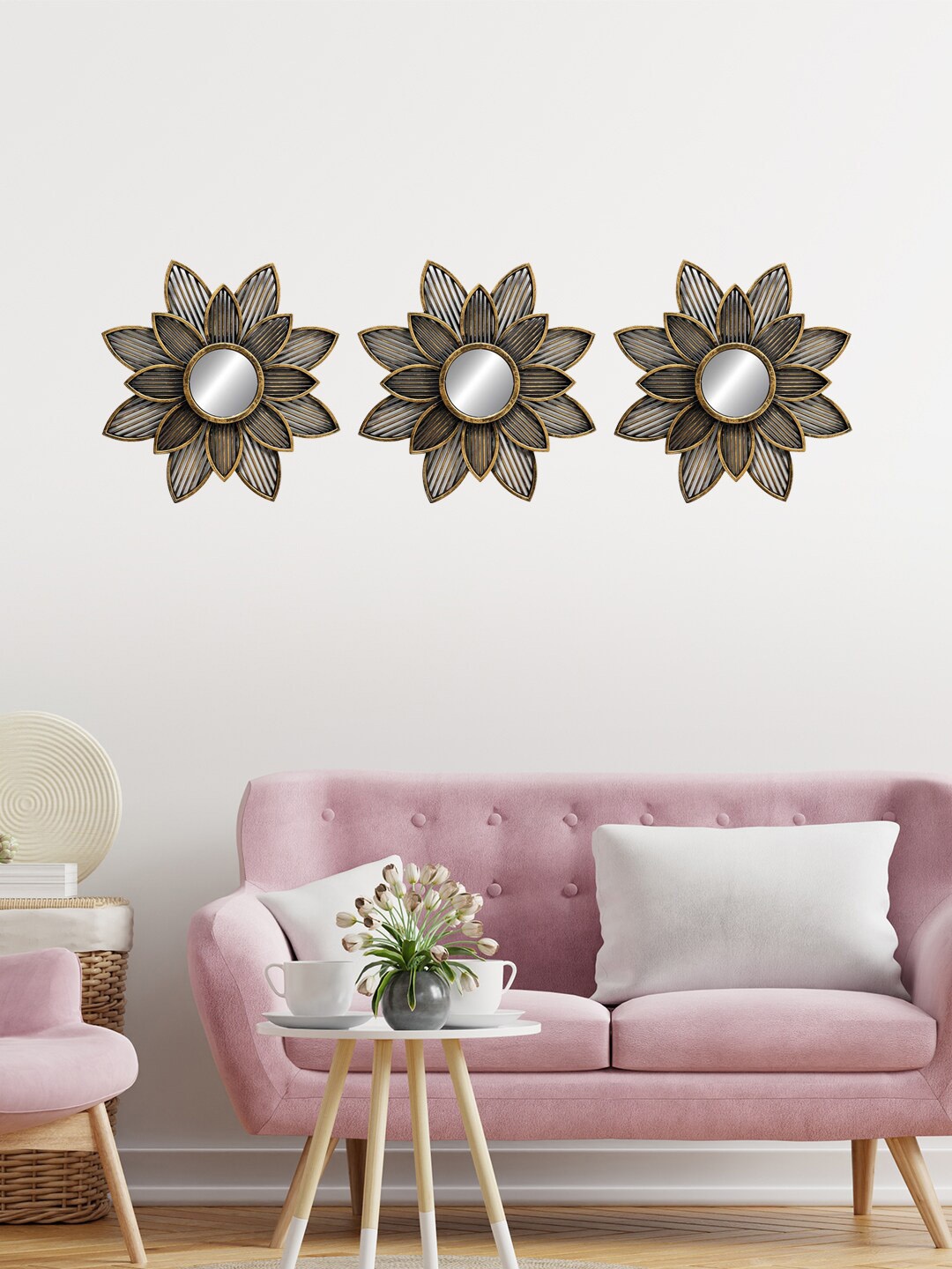 

HomeTown Set Of 3 Floral Wall Mirror, Gold