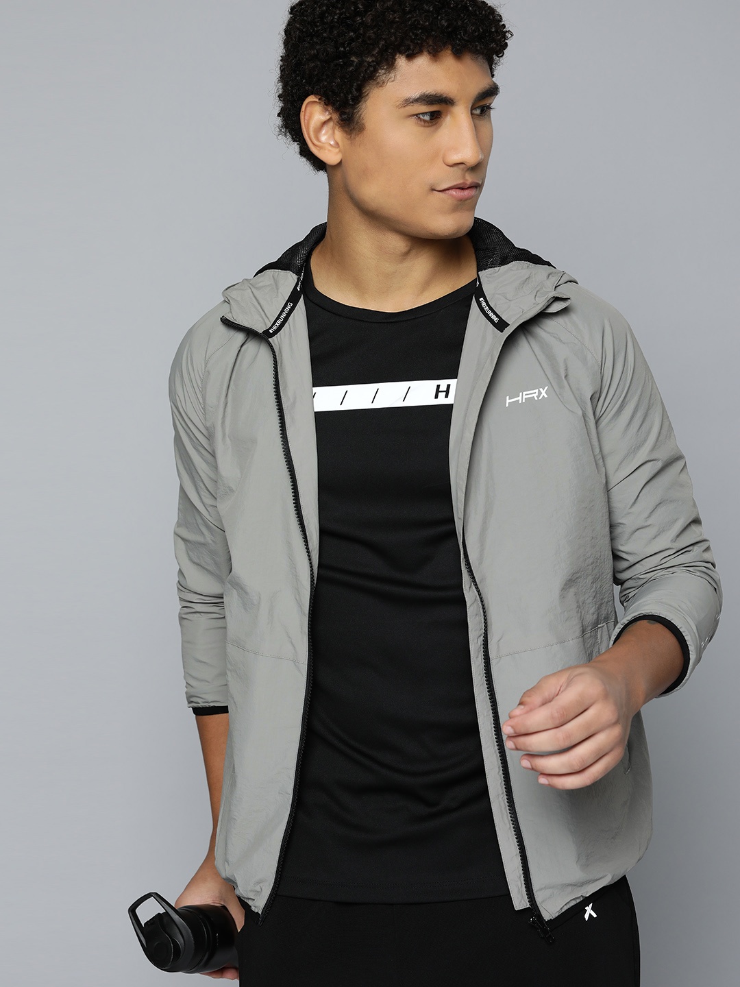 

HRX by Hrithik Roshan Men Grey Rapid-Dry Running Jacket