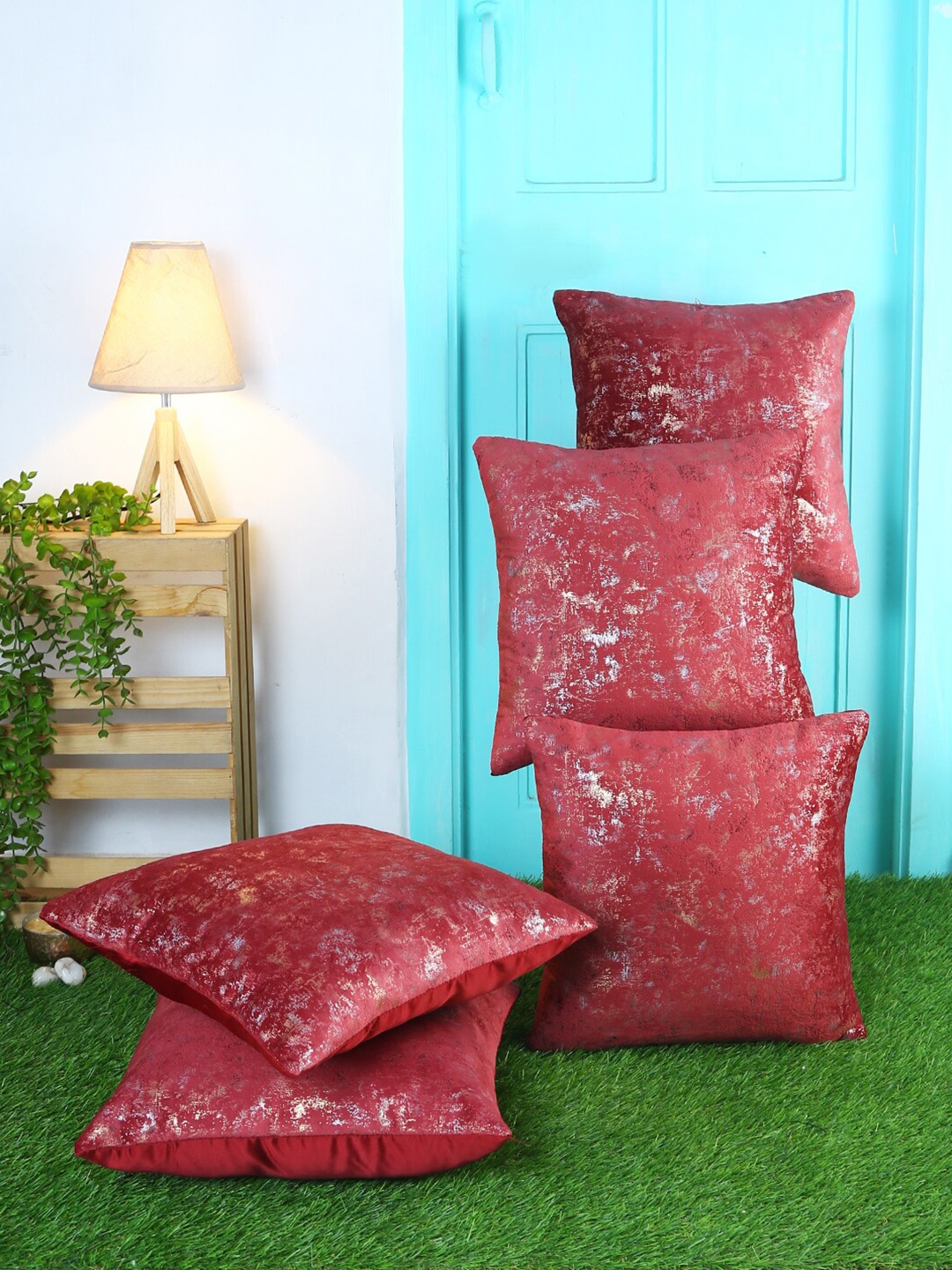 

ROMEE Set of 5 Maroon & White Textured Printed Polyester Square Cushion Covers