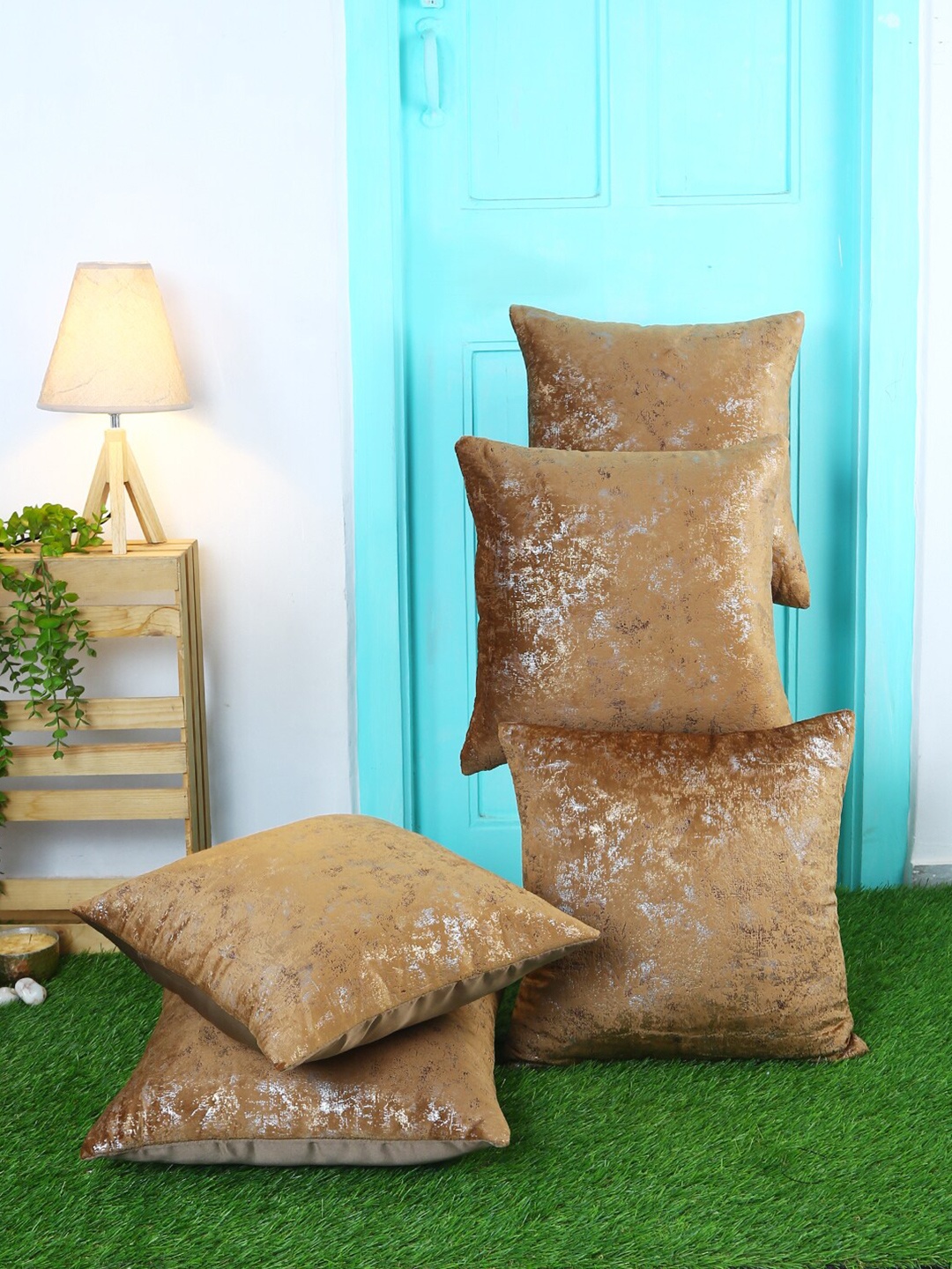 

ROMEE Brown Pack of 5 Printed Square Cushion Covers