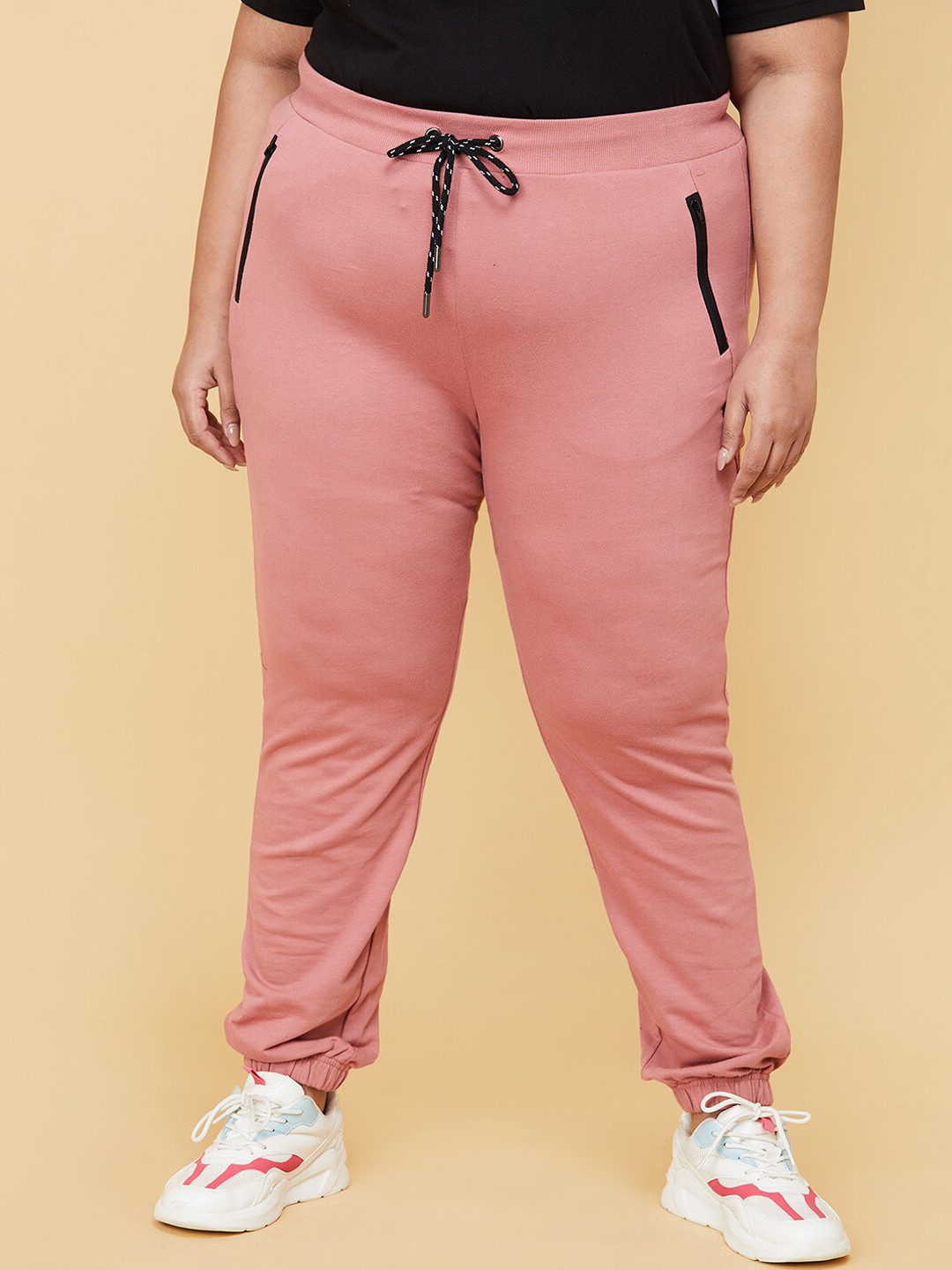 

max Plus Size Women Pink Solid Pure Cotton Joggers