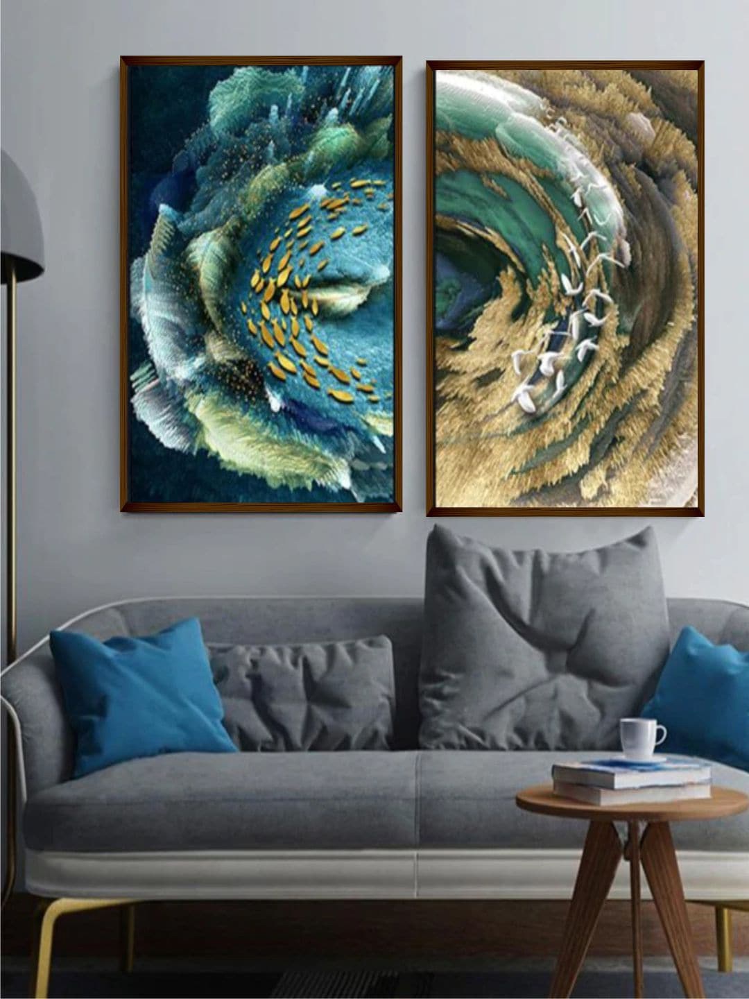 

The Art House Pack Of 2 Abstract Painting Wall Art, Blue