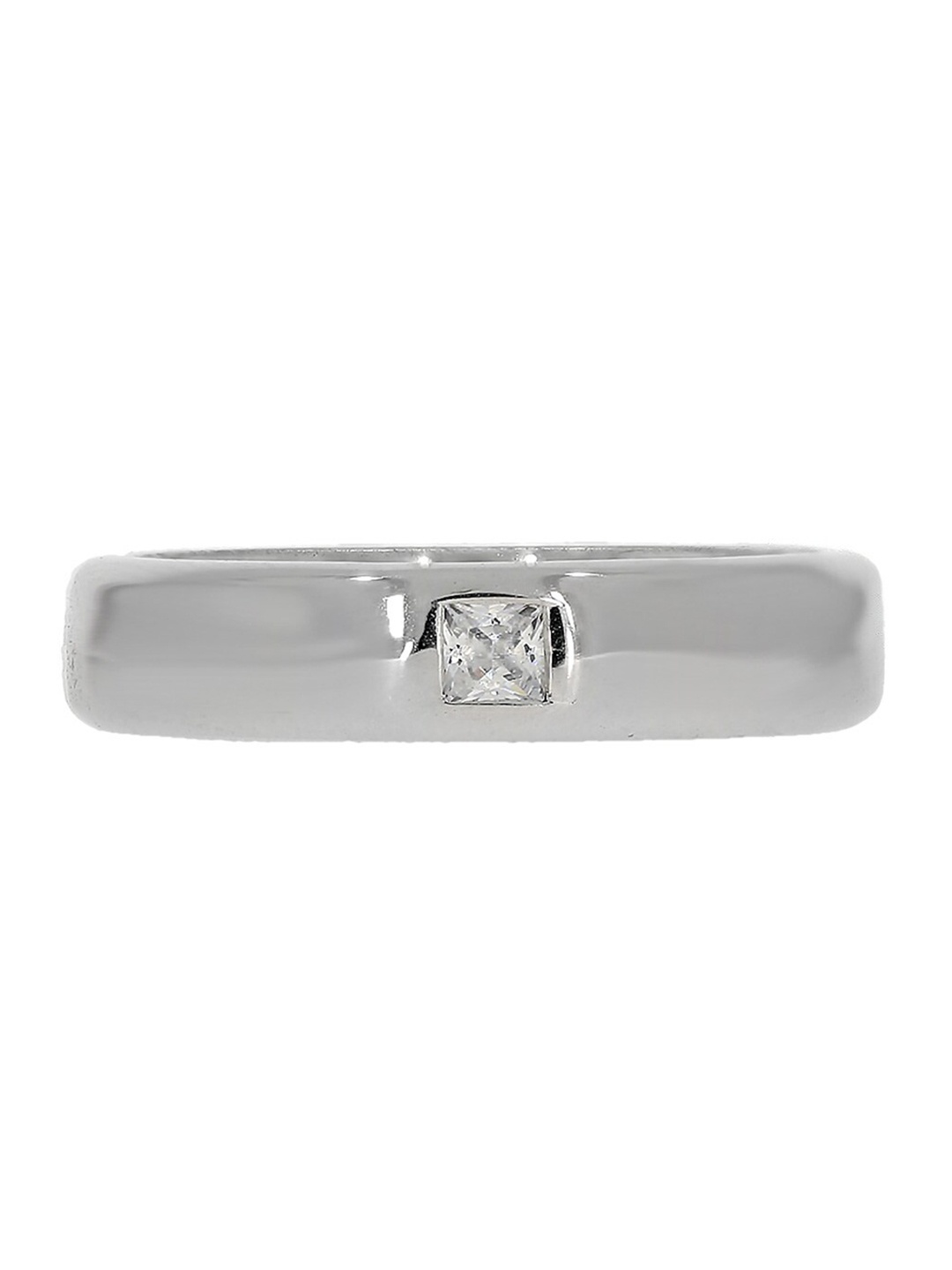 

ANAYRA 925 Sterling Silver Silver-Toned White Stone Studded Adjustable Finger Ring