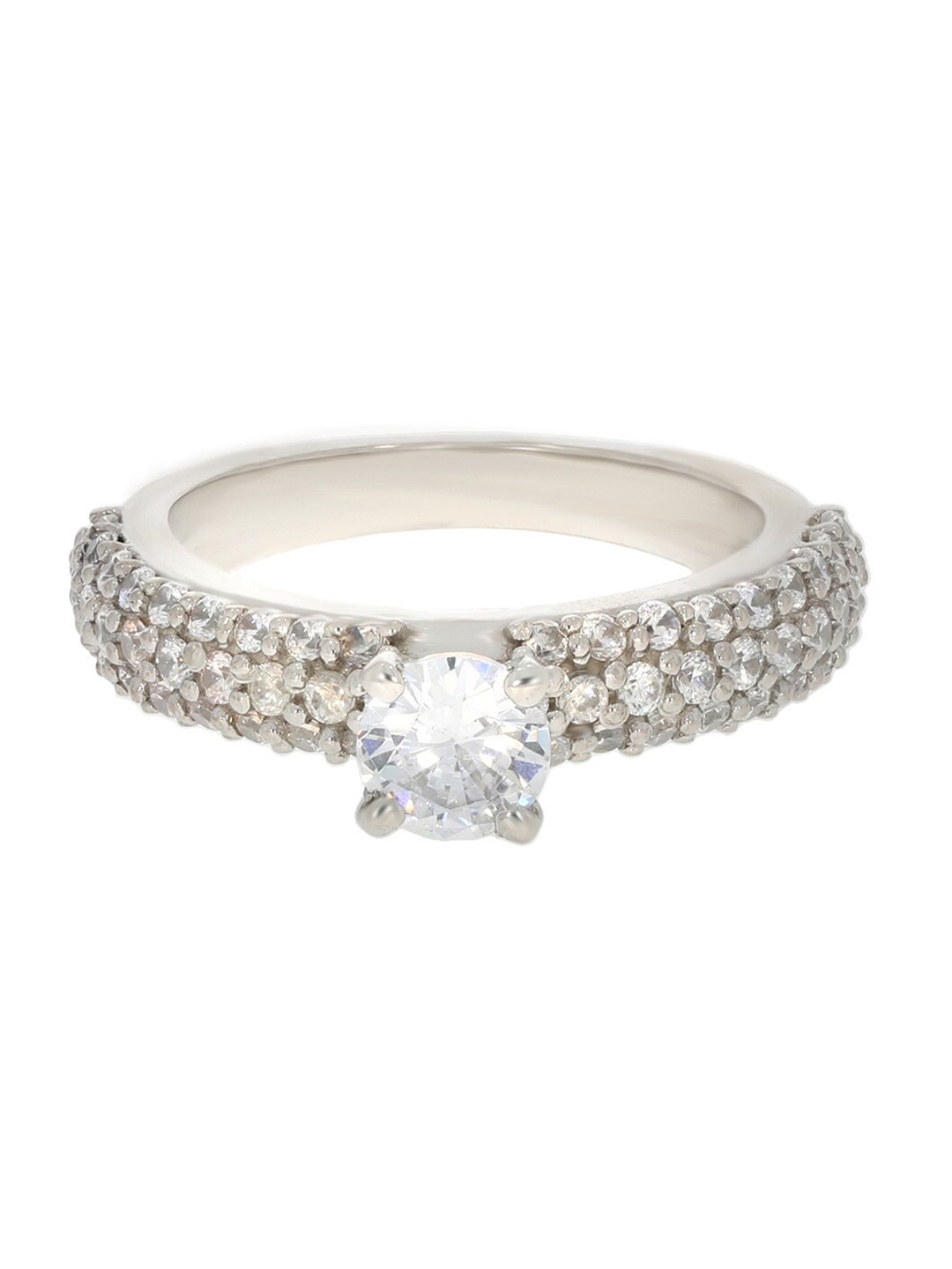 

ANAYRA 925 Sterling Silver Silver-Toned White AD-Studded Finger Ring