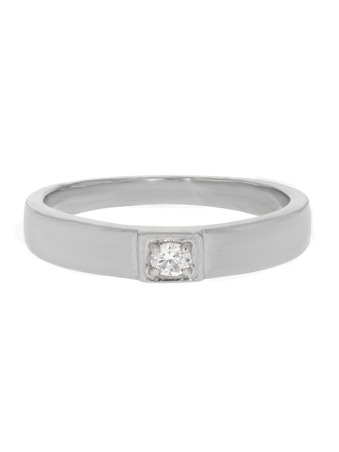 

ANAYRA 925 Sterling Silver Silver-Toned White Stone Studded Feather Finger Ring