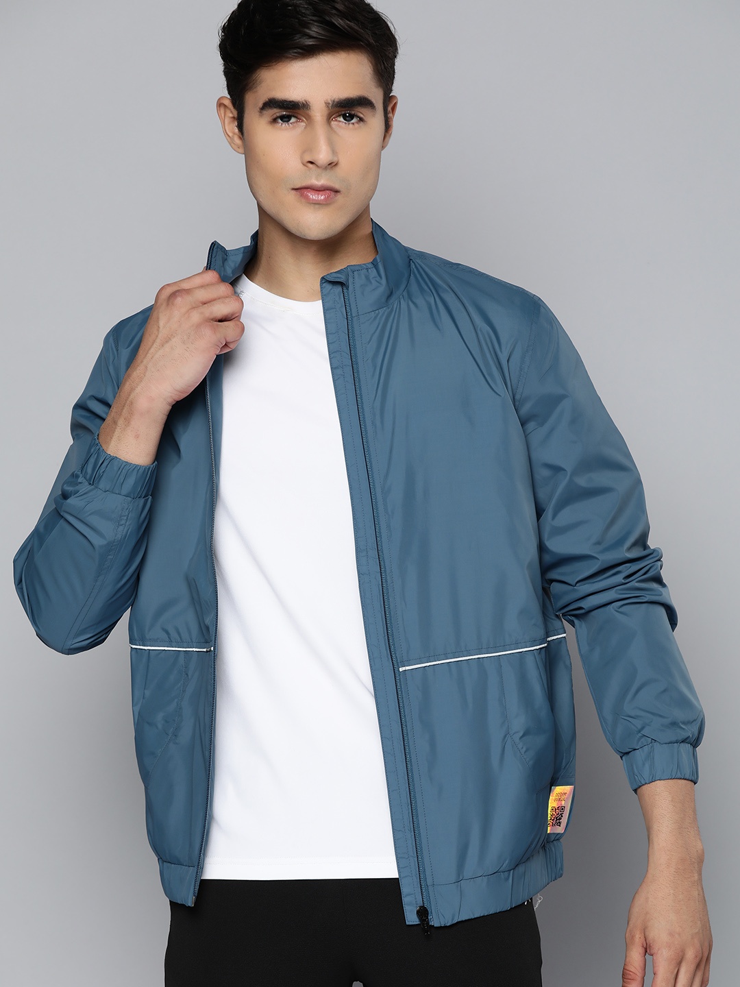 

HRX by Hrithik Roshan Men Teal Blue Typography Sporty Jacket