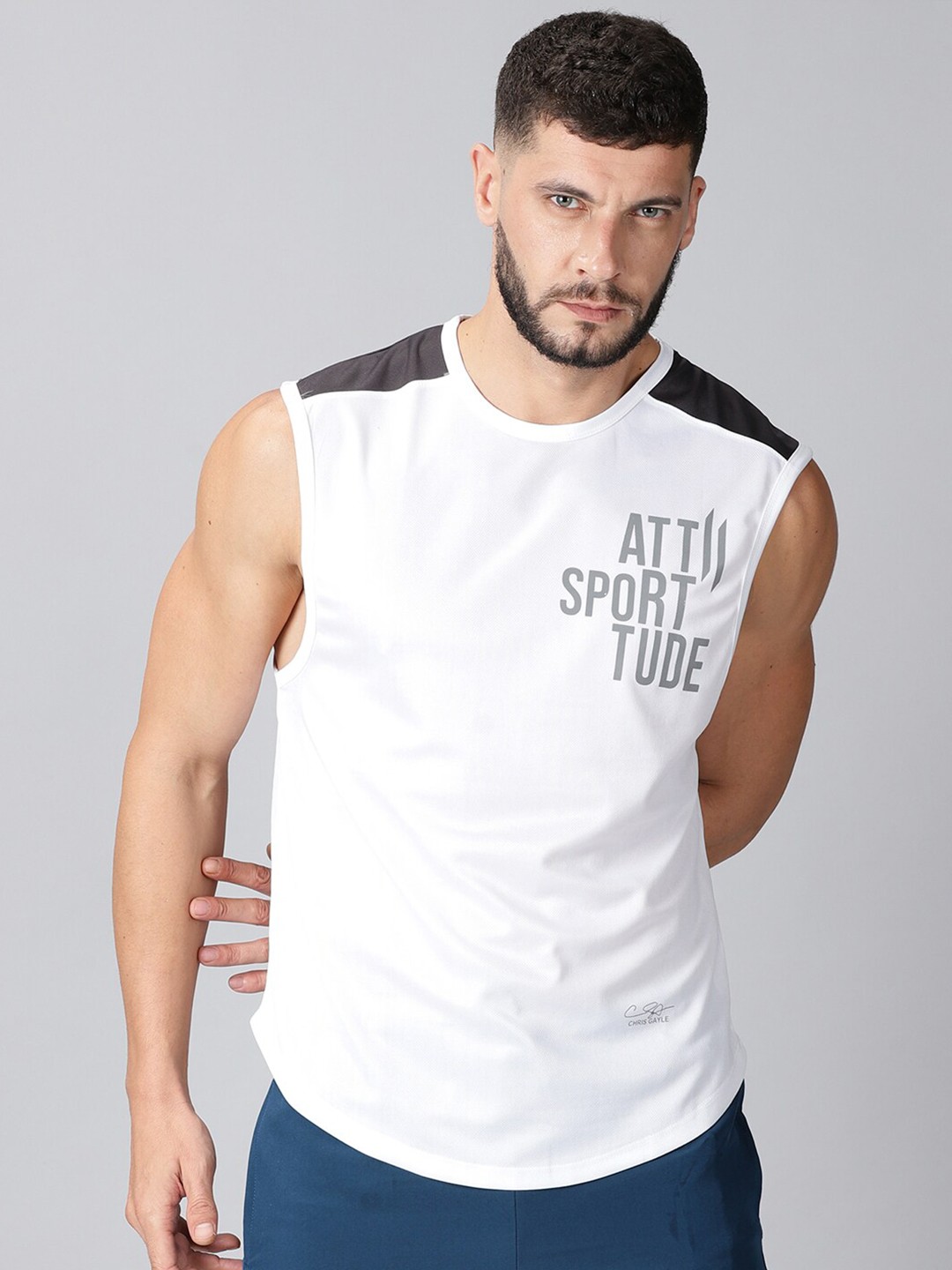 

ATTIITUDE Men White Typography Printed Dri-FIT T-shirt