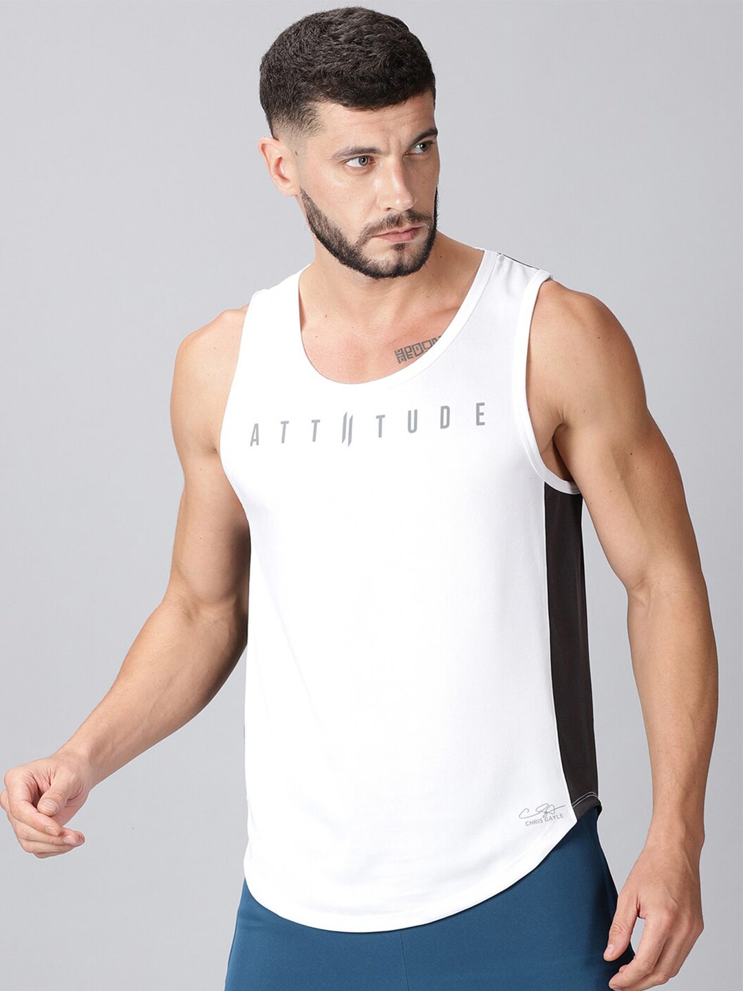 

ATTIITUDE Men White & Grey Melange Dri-FIT T-shirt