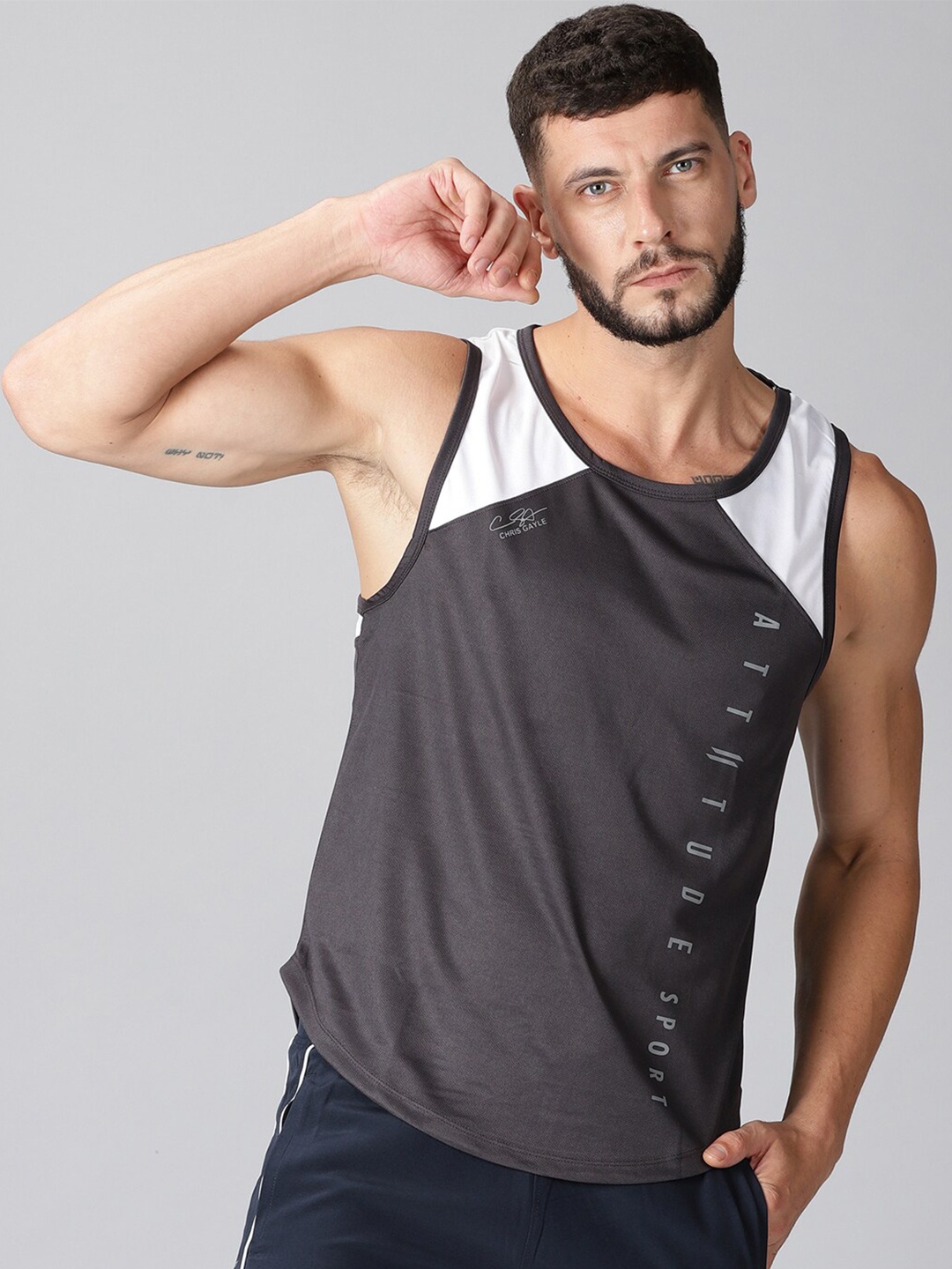 

ATTIITUDE Men Charcoal Dri-FIT Training & Gym T-shirt