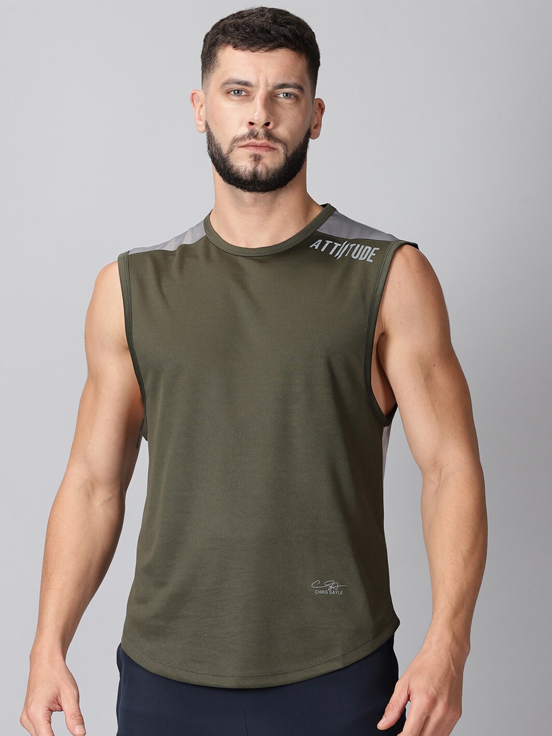 

ATTIITUDE Men Green Solid Dri-FIT T-shirt