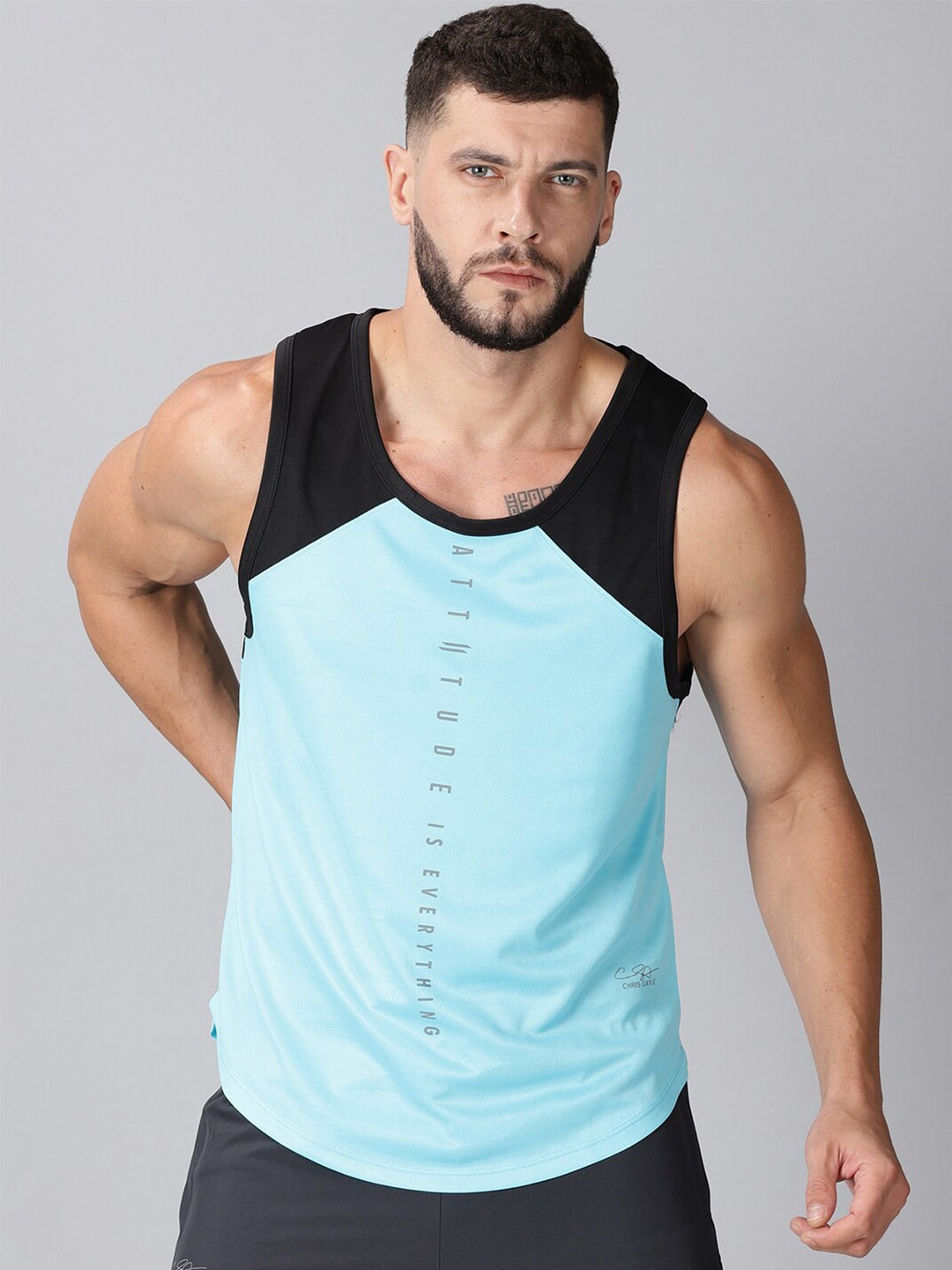 

ATTIITUDE Men Blue Colourblocked Dri-FIT T-shirt