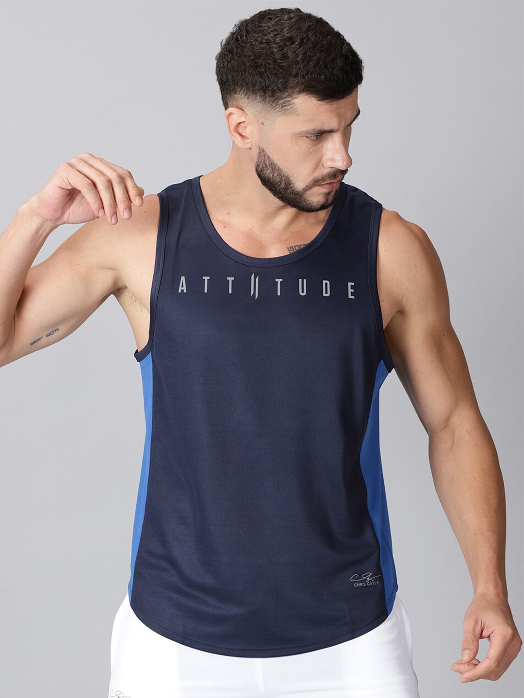 

ATTIITUDE Men Navy Blue Typography Dri-FIT T-shirt
