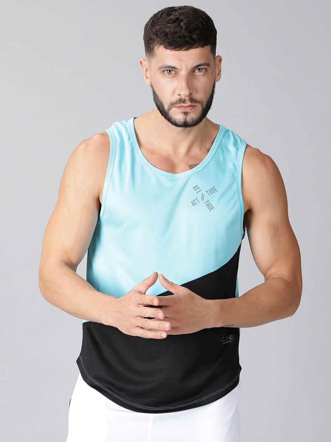 

ATTIITUDE Men Blue & Black Printed Dri-FIT T-shirt