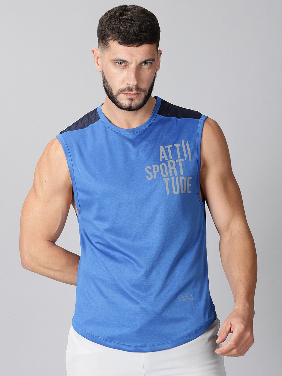 

ATTIITUDE Men Blue Typography Printed Dri-FIT T-shirt