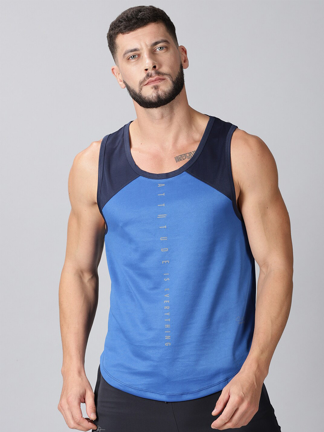 

ATTIITUDE Men Blue Henley Neck Dri-FIT T-shirt