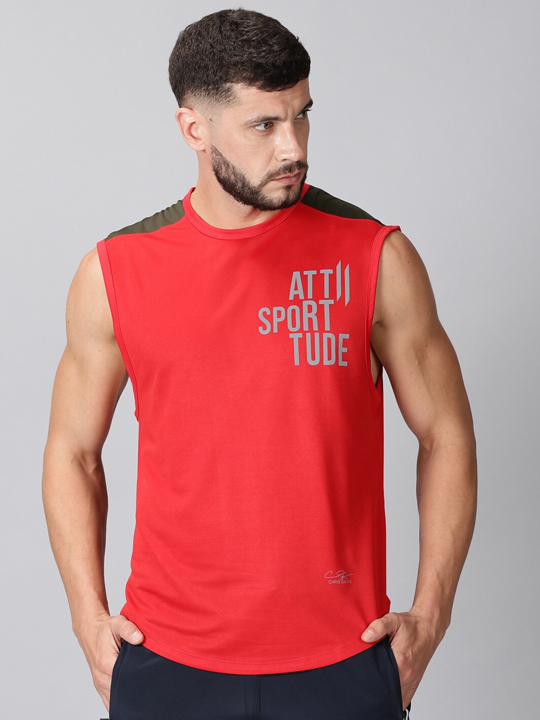 

ATTIITUDE Men Red Typography Printed Gym Dri-FIT T-shirt
