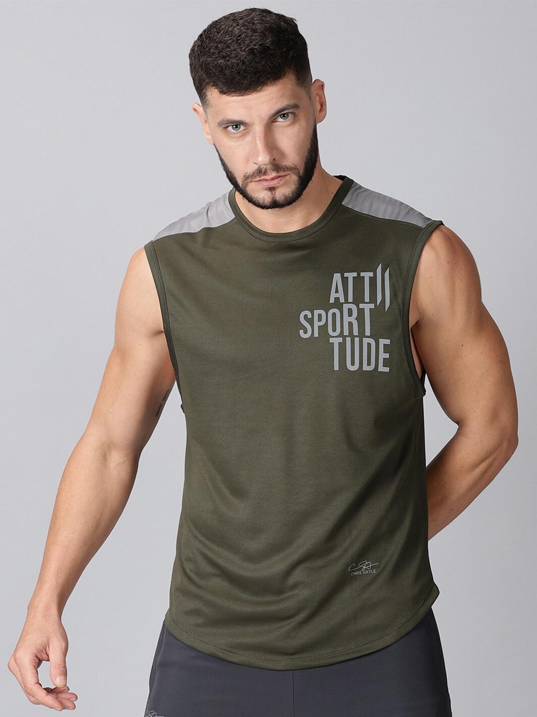

ATTIITUDE Men Green Typography Printed Dri-FIT T-shirt